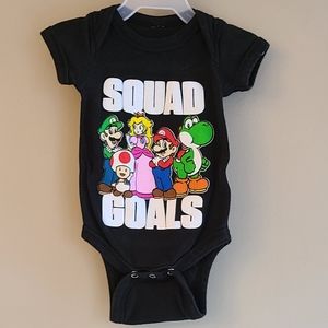 Super Mario "Squad Goals" black short sleeved onesie/bodysuit